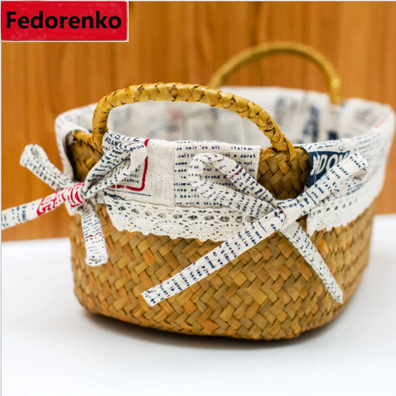 Storage box straw plaited article storage baskets organized crafts high quality woven straw baskets for sundries household box