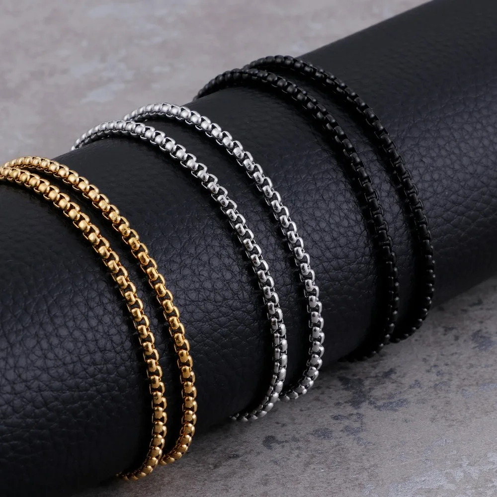 KALEN 3mm Box Twisted Chain Necklace For Men Stainless Steel Long Male Fashion Link Three Length