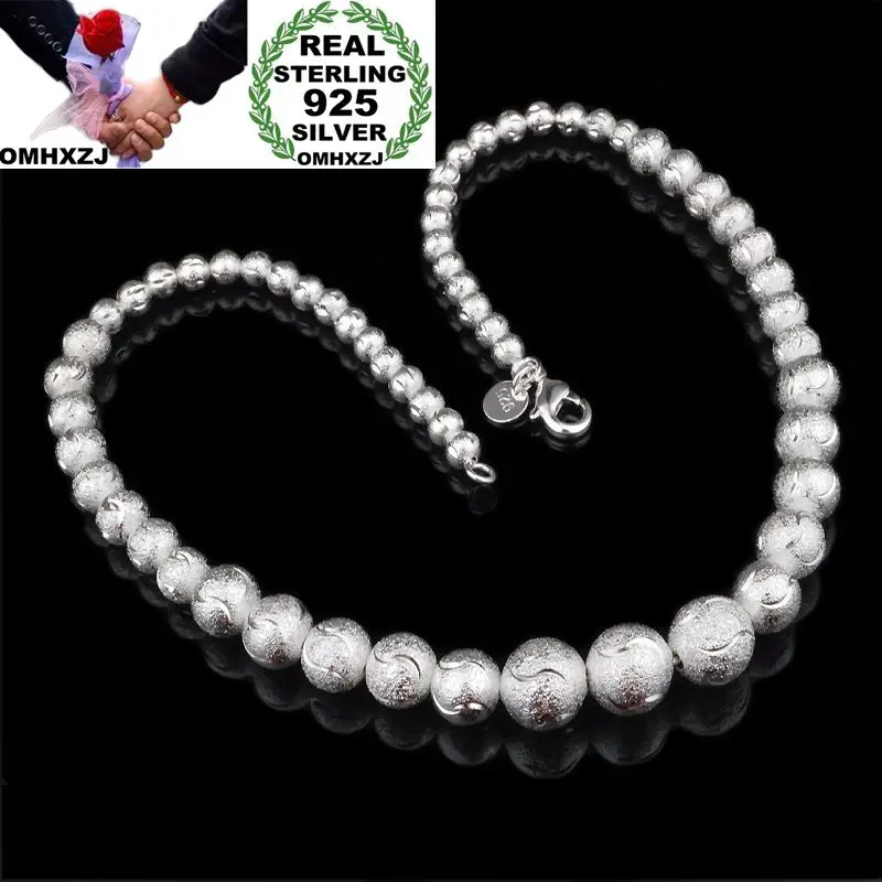 

OMHXZJ Wholesale Personality Fashion OL Woman Girl Party Wedding Gift Silver Beads Chain 925 Sterling Silver Necklace NC12