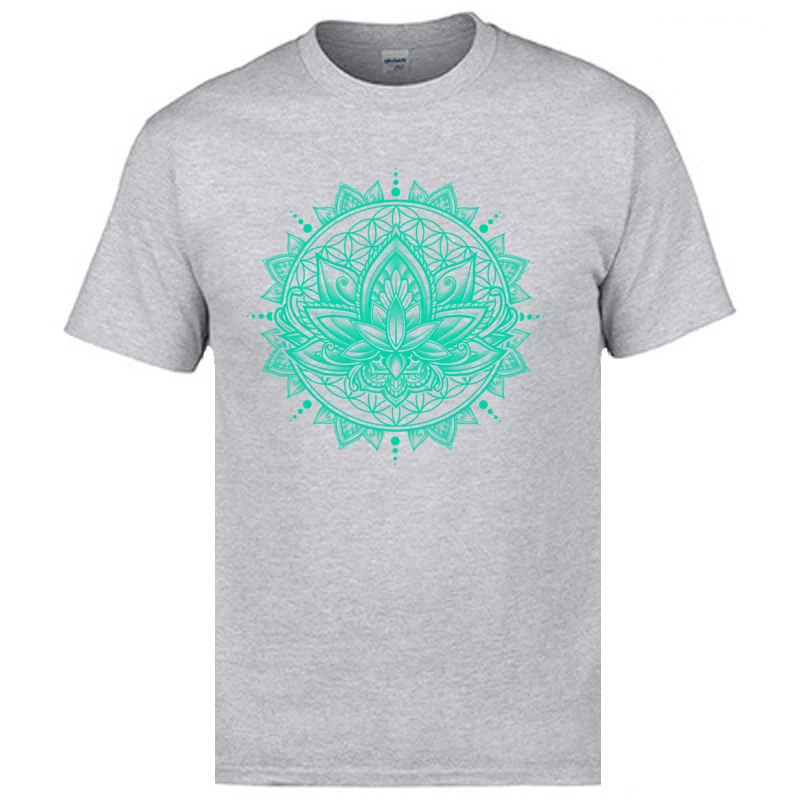 Top Quality Lotus Mandala Flower T Shirts India Vajrayana Lamaism OM ZEN Tshirts Men Deep Meditation Buddhist Cotton T-Shirts