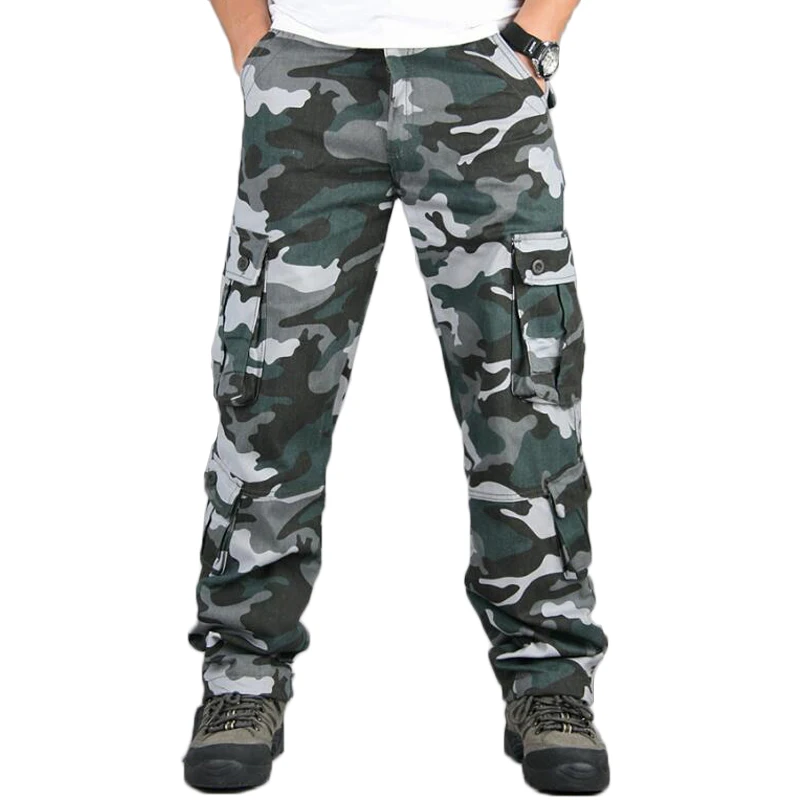Camo Pants Men Casual Multi Pocket Cargo Trousers Hip Hop Joggers Urban Overalls Outwear Camouflage Tactical Pants Dropshipping