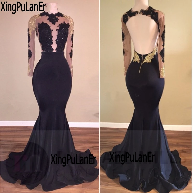 Xingpulaner vestidos de baile de renda de manga longa para meninas africanas com apliques de renda sem costas sexy ver através do vestido de ocasião especial