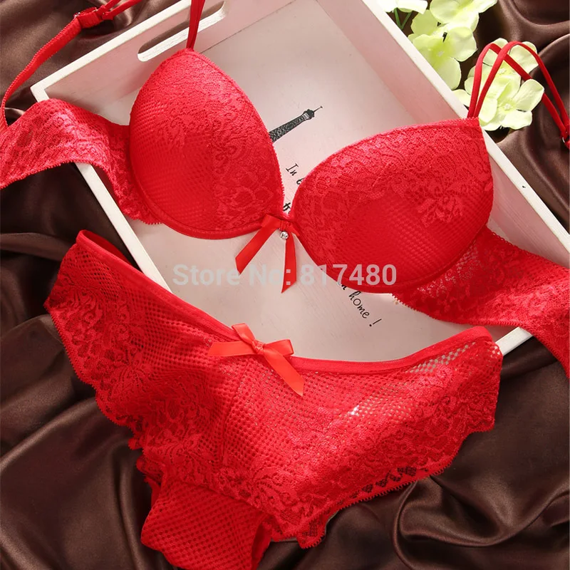 Fashion fashion lace sexy thin deep V-neck push up underwear hot-selling vintage solid color bra set