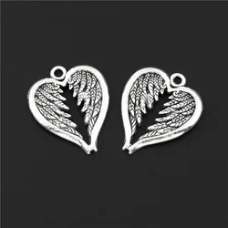 10Pcs  Silver Color Heart Shaped Angel Wing Charms Metal Pendant Making Necklaces Handmade Jewelry Accessories 27X22mm A3123