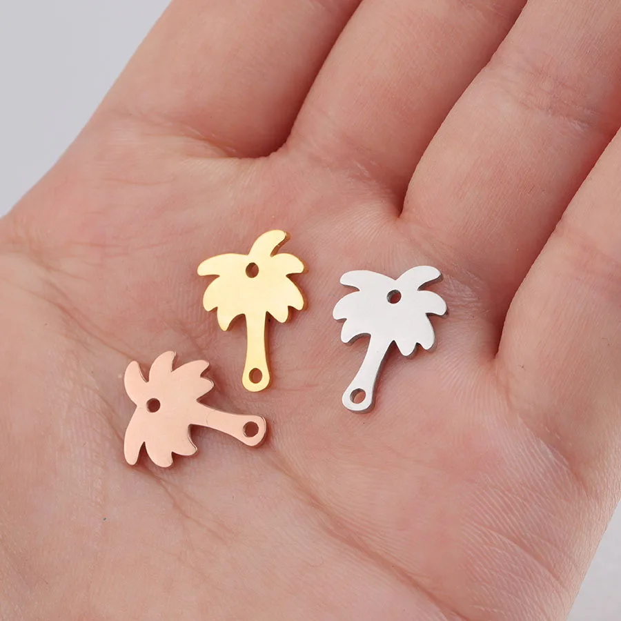 

20pcs 11.5*15mm Steel/gold Color Stainless Steel Small Coconut Tree Shape charm pendant For Necklace DIY Handmade Jewelry Making