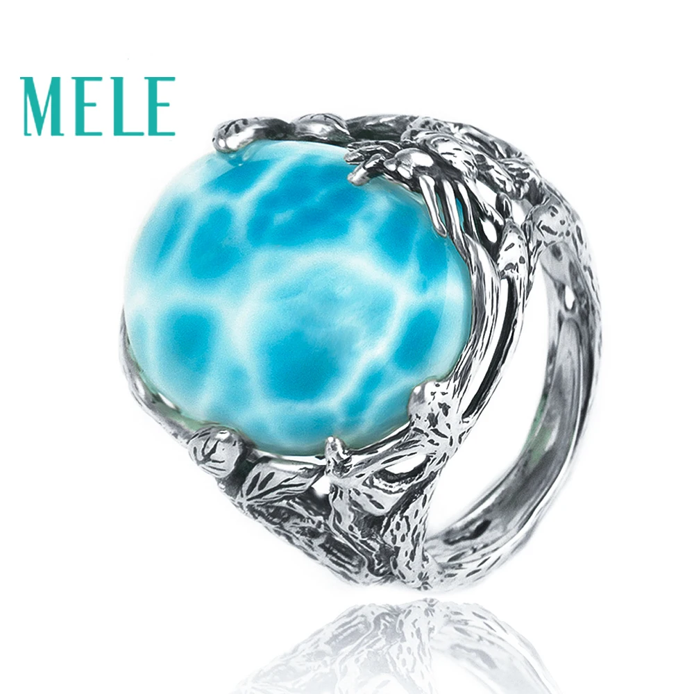 

Натуральное серебряное кольцо larimar, овальное 15 мм * 20 мм, синий цвет океана, Лесной стиль, модные украшения для женщин и мужчин