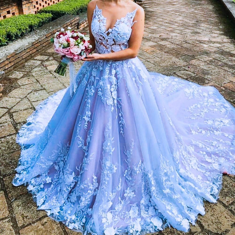 Ball gown prom dresses 2020 deep v neck lace appliques puffy evening dresses lace formal dresses evening gowns