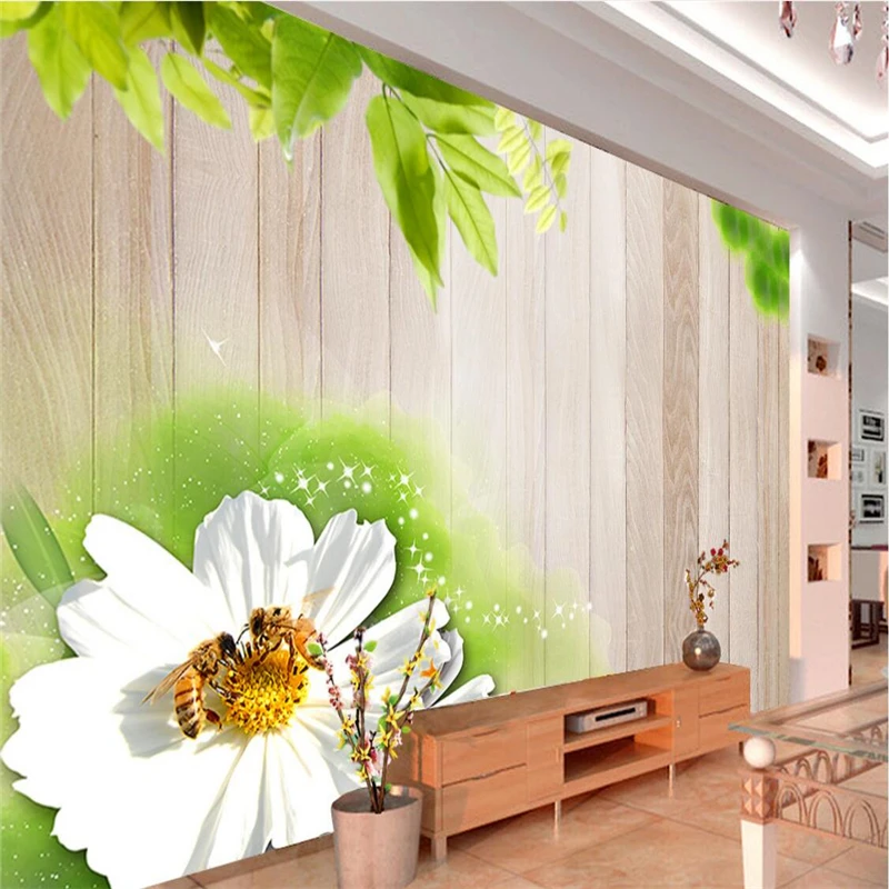 

beibehang Wallpaper Mural Wall Sticker Modern Simple Flower Flower Tree Wooden Background Wall papel de parede