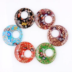 QianBei Fashion Wholesale 6pcs Handmade Murano Lampwork Glass Mix Color 3D Flower Round Pendants Fit Necklace Hot