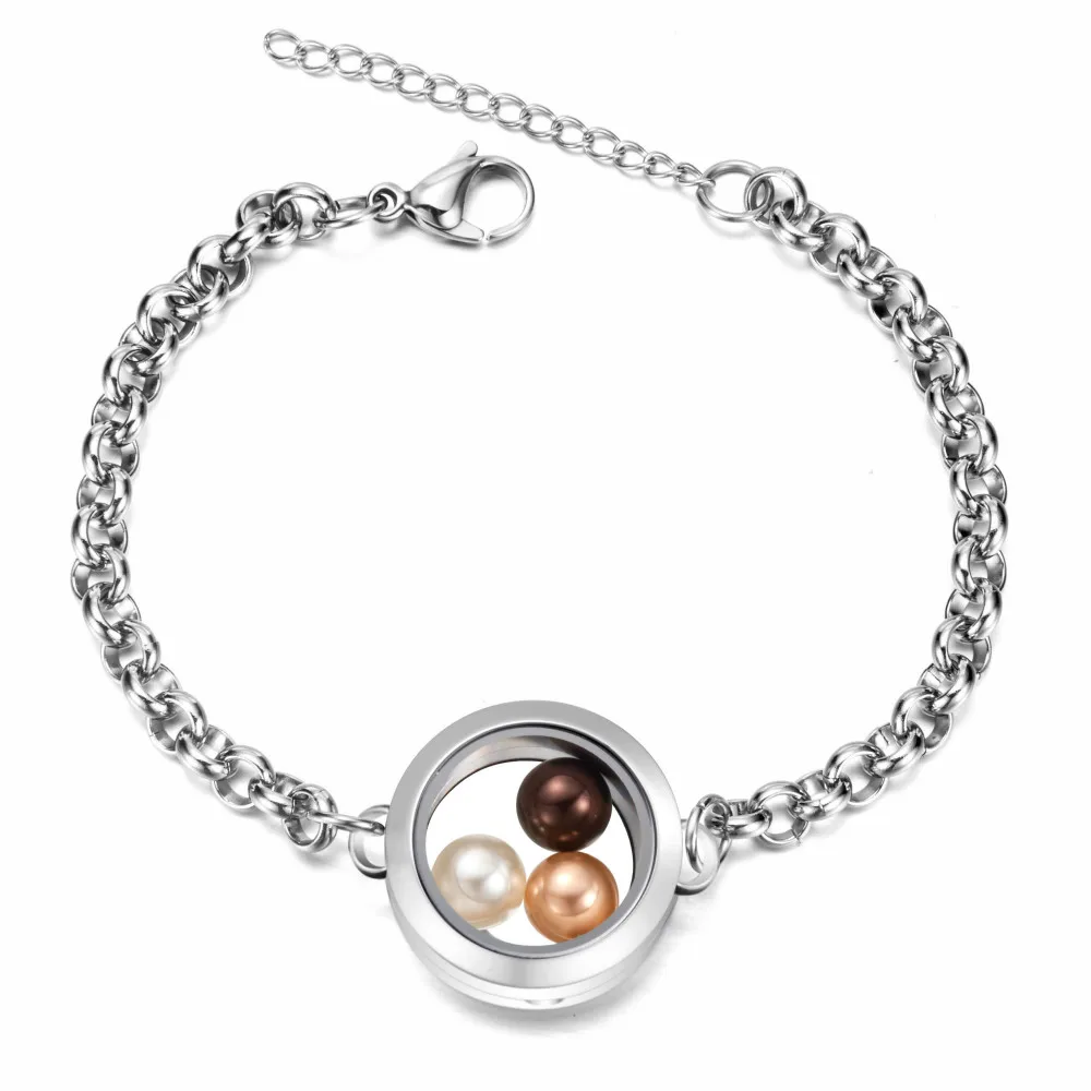 

Newest Fit 8mm pearl 316L Stainless steel freshwater pearl jewelry bracelet, floating locket bracelet