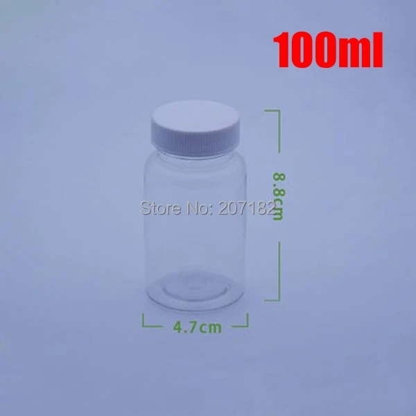 

100pcs 100ml Transparent PET Medicine Bottles,Capsules/Pills/Powder/Vitamin Plastic Bottles with White Colors Flat Screw Lids