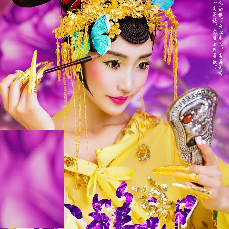 Yu Zan Ji-disfraz de Pailette Tang emperatriz para mujer, Hanfu para actuaciones de escenario o fotografía temática, Hanfu amarillo