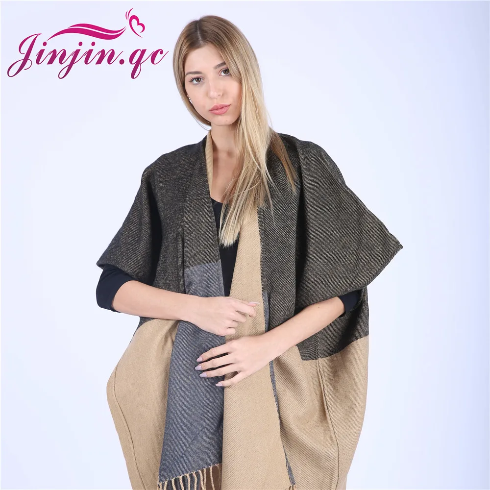 

Jinjin.QC Fashion New Winter Scarves Cashmere Feel Scarf Women Poncho Capes Cardigan Blanket Feminino Inverno Patchwork Scarves