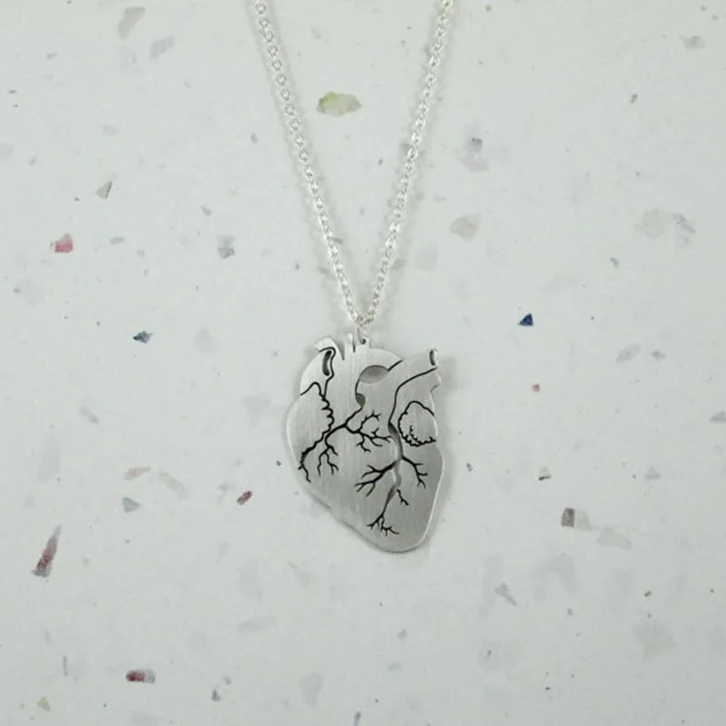 Anatomical heart gold necklace - cardiology pendant - medical - biology pendant