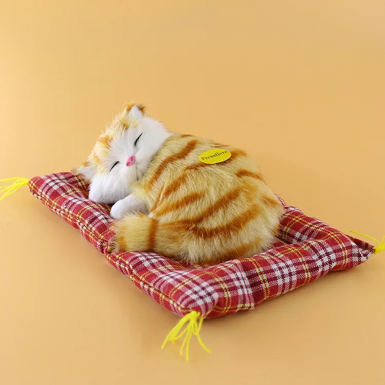 artificial sleeping cat model ,polyethylene&fur sounds miaow yellow kitty about 12x9cm handicraft home decoration gift b1547