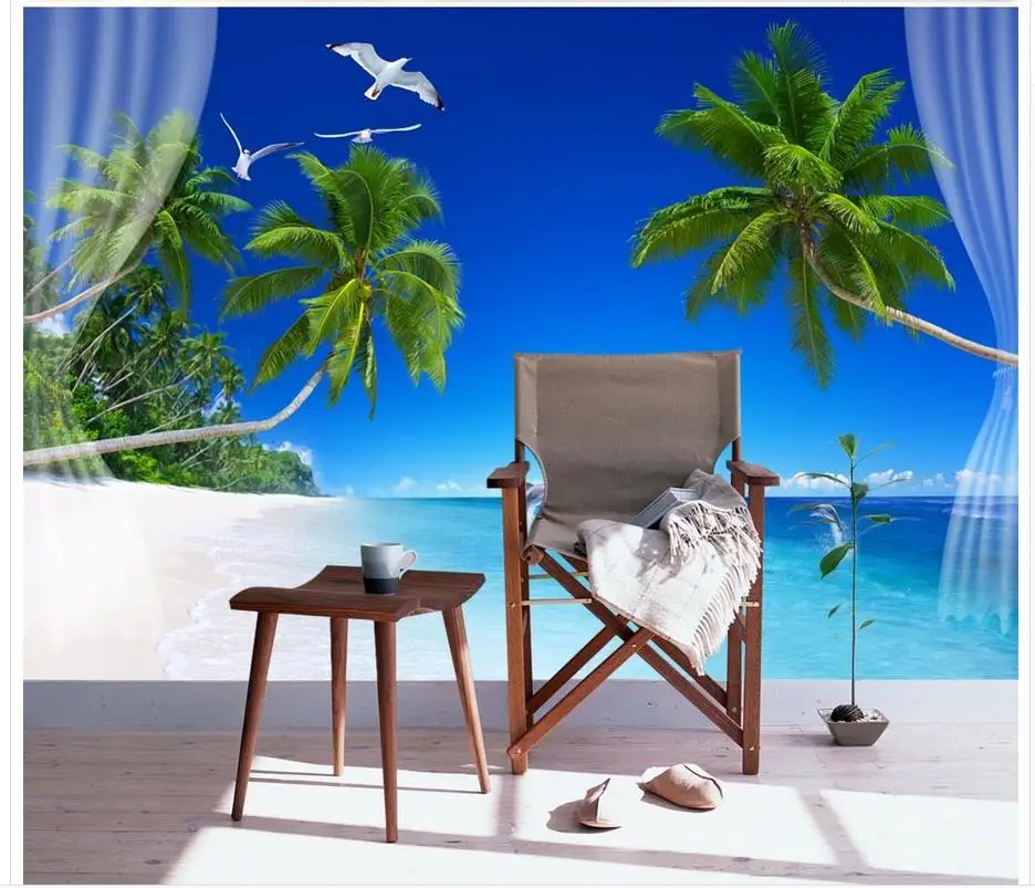 

Fresh and Beautiful Blue Mediterranean Style Coconut Tree Dolphin Home Improvement Background Wall