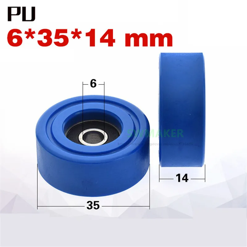 1pcs 6*35*14mm 626 bearing PU wrapped rubber wheel, soft rubber guide wheel/flat bearing pulley rolling wheel