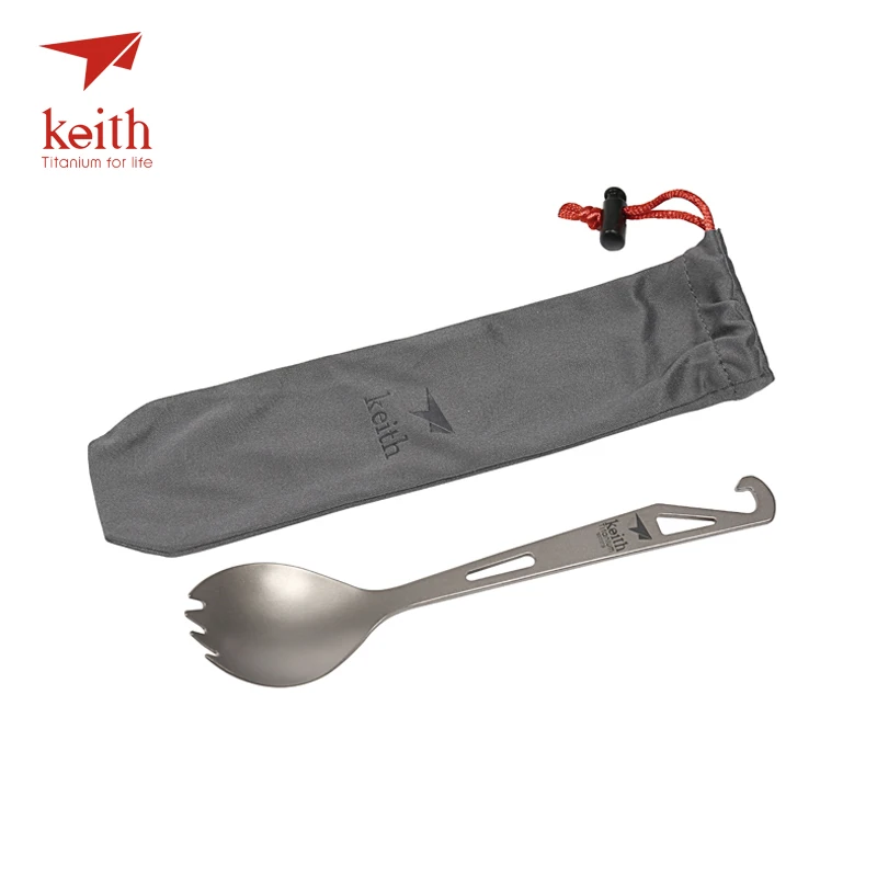 Keith Titanium Spork With Fork Tip Bottle Opener Camping Travel Tablewares Picnic Convenient Hanger On Top Fork Spoon 15g Ti5311