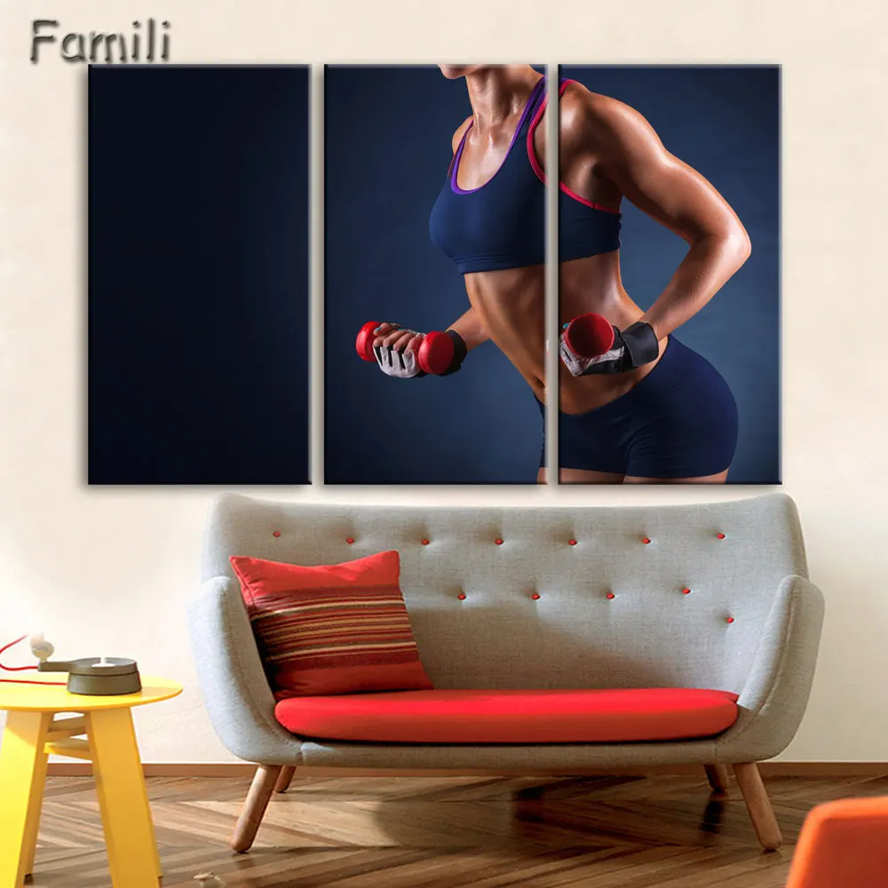 

3pcs Wall Art Poster Bodybuilding Exercise Fitness Sports Painting Canvas Printing Unframed Modular Pictures,living room decorat