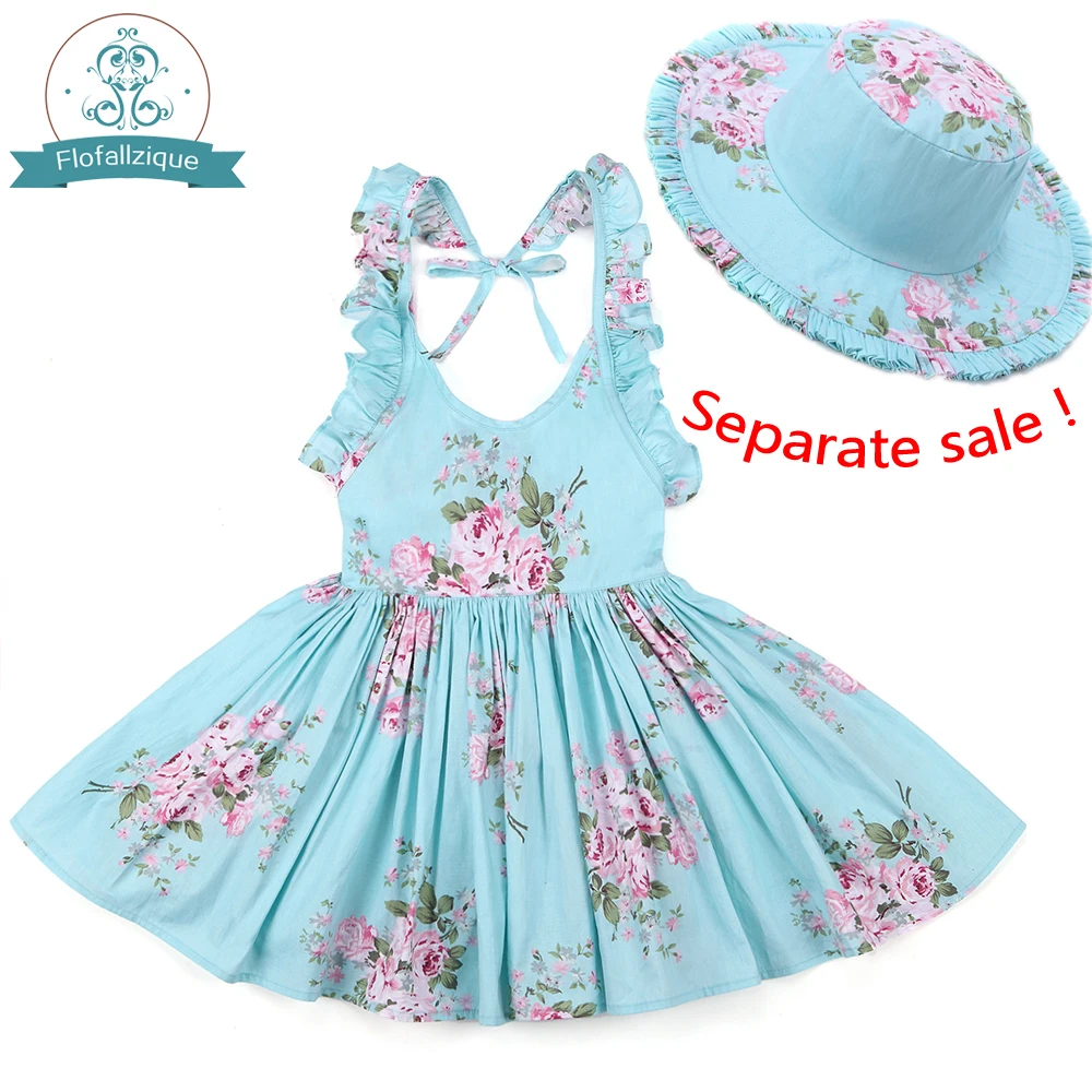 Flofallzique Baby Girls Dress Cotton Leaky Back Retro Floral Cute Sweet Fashion Kids Clothing Beach Outdoor Casual 1-12Yrs