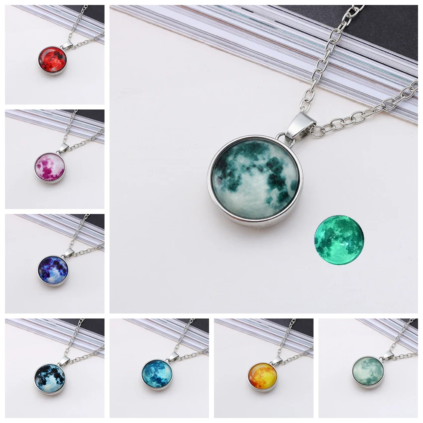 Hot New Arrival Glowing Jewelry Full Moon Necklace Handmade Glass Dome Lunar Eclipse Necklace Glow In The Dark Pendant Jewelry