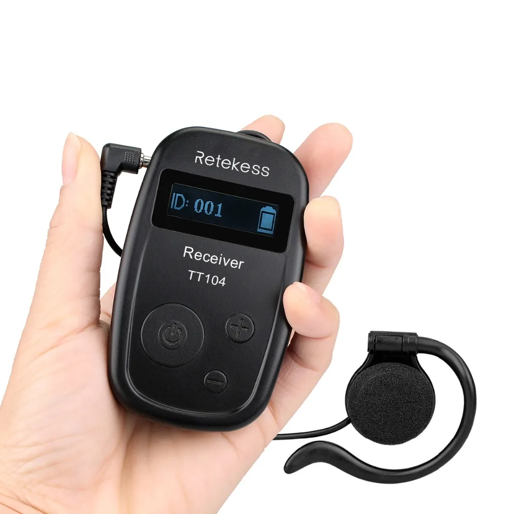 Retekess TT104 UHF Portable Wireless Audio Receiver With single earphone For Tour Guide System Meeting Church Interpretation