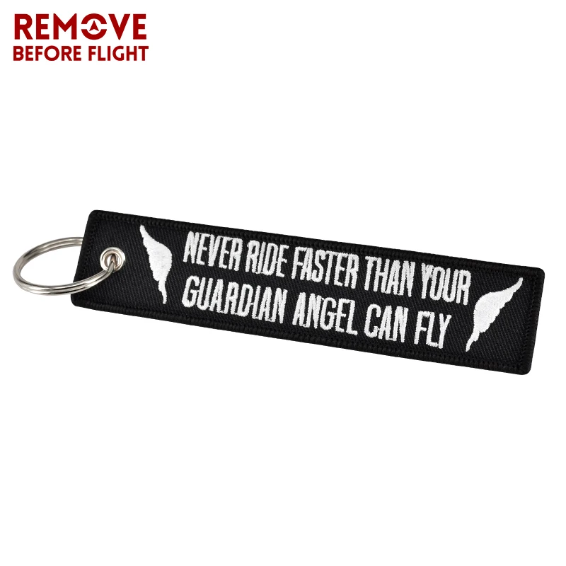 Black Embroidery Key Chain for Motorcycles Key Fobs Key Ring OEM Keychain Never Drive Faster Than Your Guardian Angel Can Fly