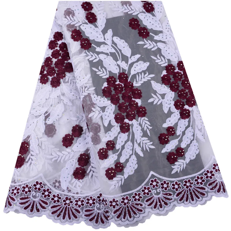 

Latest Wine Red French Nigerian Laces Fabrics High Quality Tulle African Laces Fabric Wedding African French Tulle LaceA1435