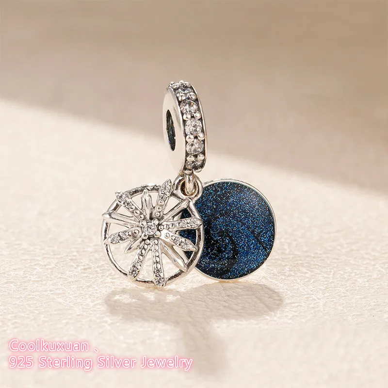 

925 Sterling Silver Dazzling Wishes Dangle Charm, Clear CZ& Blue Enamel beads Fit Original Pandora Charms Bracelet Winter