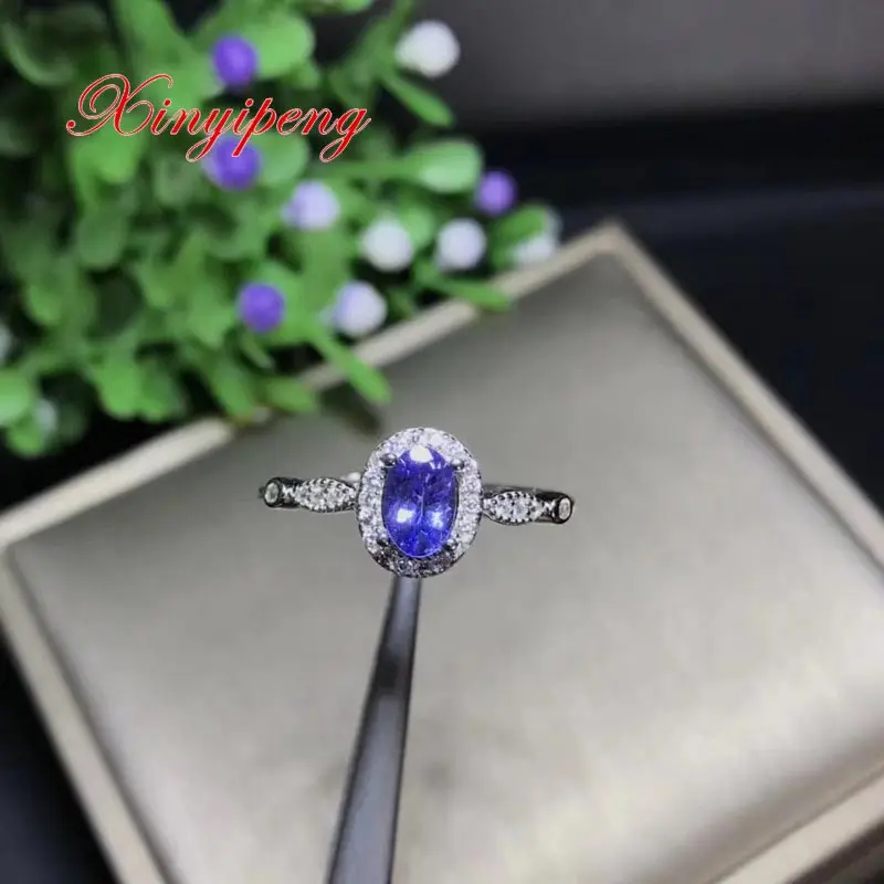 

Xin yi peng 925 silver plated gold inlaid natural Tanzanite ring women ring Fashion beautiful