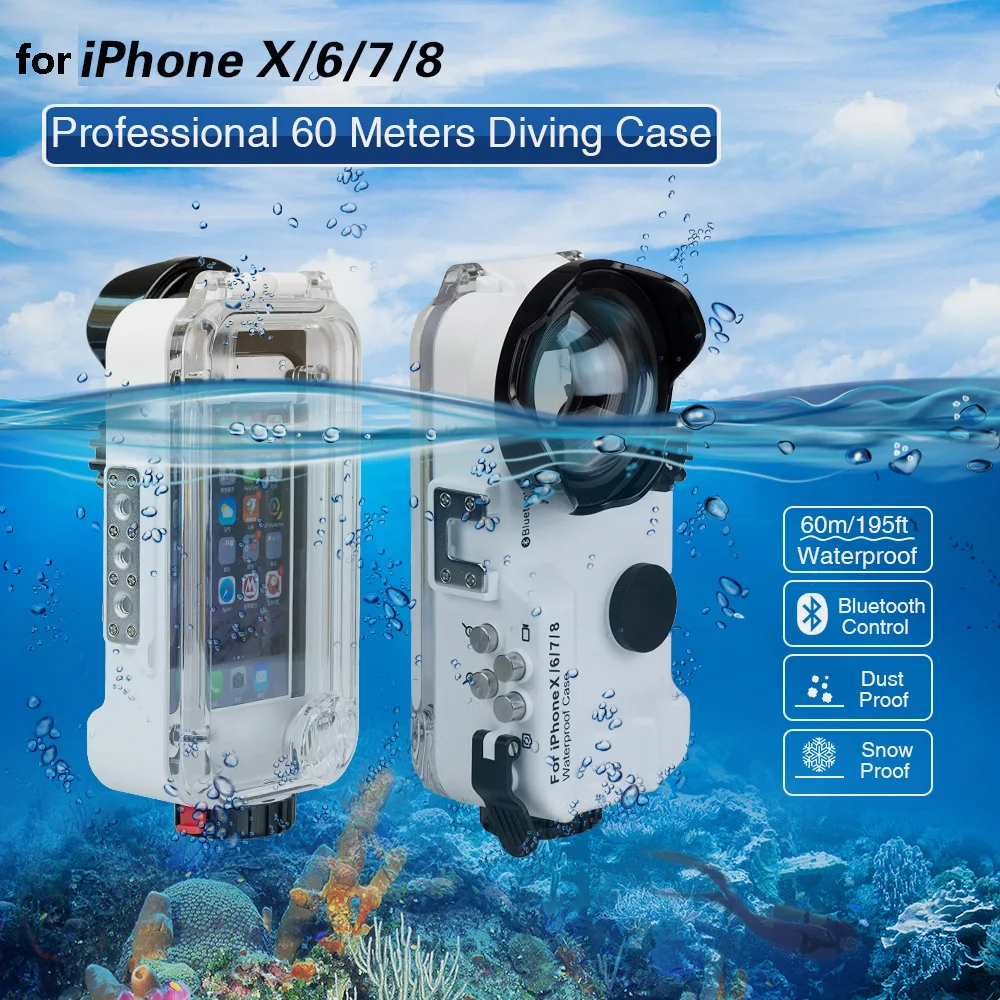 60m/195ft 4.7'' Bluetooth Waterproof Housing Diving Phone Case Cover Bag For iPhone X/6/7/8 Underwater Phone case