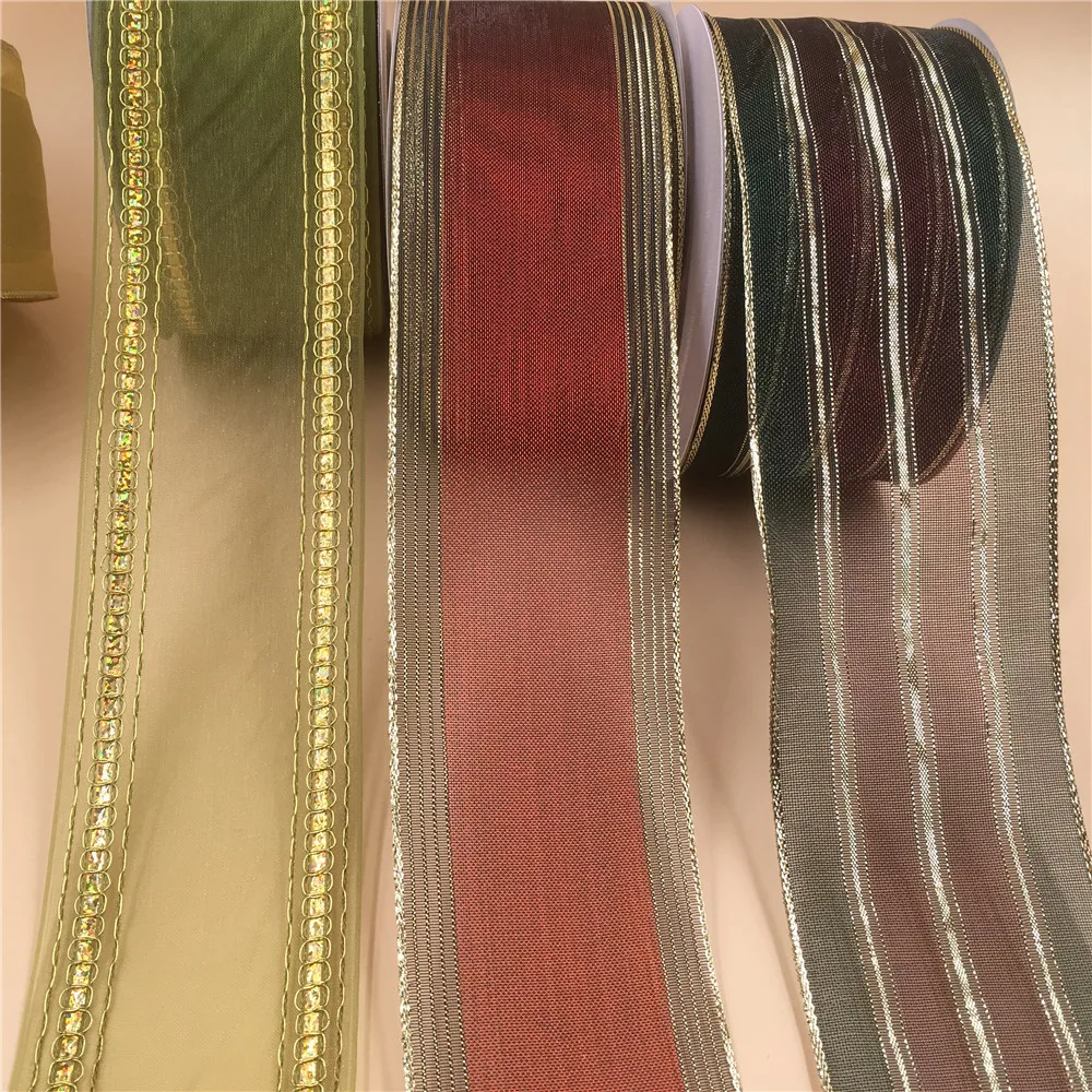 63mm X 25yards Christmas Metallic Ribbons with Wired Edge Wrappings Gift Packaging Accessories Craft