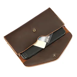 Vintage Long Mens Wallets Cow Leather Hasp Men Wallet Luxury Designer Male Phone Purse Money Bag Brown Color