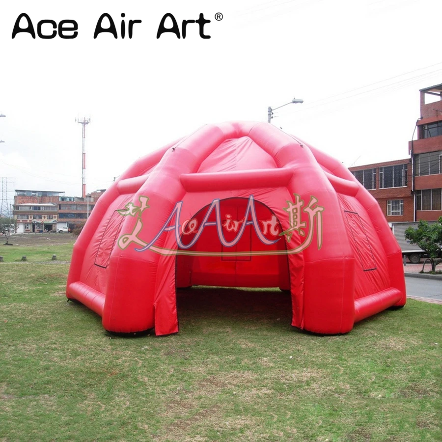 Atractiva tienda de campaña de araña de lona inflable roja completa de 6 m de diámetro, tienda de fiesta con cúpula de aire con pancartas extraíbles para ferias comerciales