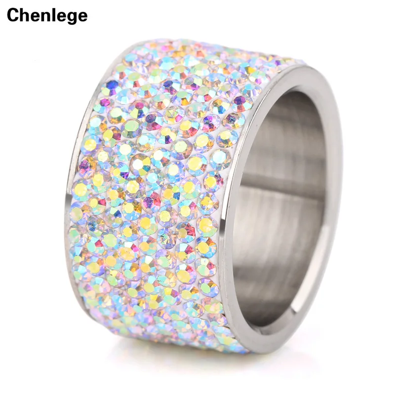 8 row multi fashion female stainless steel crystal wedding rings for women high quality AB+ CZ stone party rhinestone rings