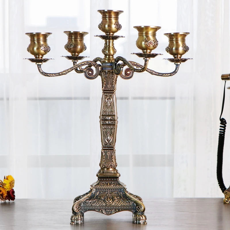 IMUWEN Bronze Candle Holders Metal 5-Arms Holder Wedding Candelabra Candlesticks Candle Stand Table Centerpiece Event Decoration