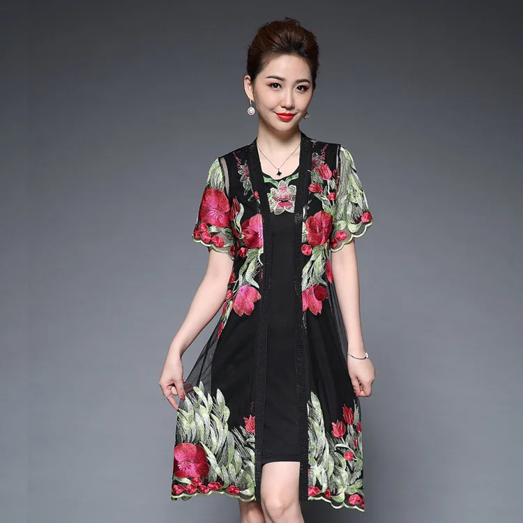 

Plus size 2018 Spring and summer dress women outfit sleeve in middle-aged women's noble mother of large size dress wedding dress