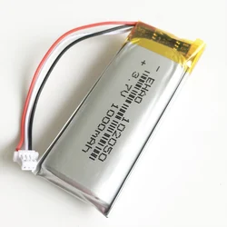 3.7V 1000mAh lithium polymer Lipo Rechargeable battery 102050 JST 1.0mm 3pin plug for household wired microphone audio computer