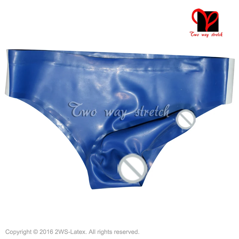 

Sexy Latex Underwear with glued penis sheath with stripes on two side Rubber briefs shorts underpants bottoms KZ-140