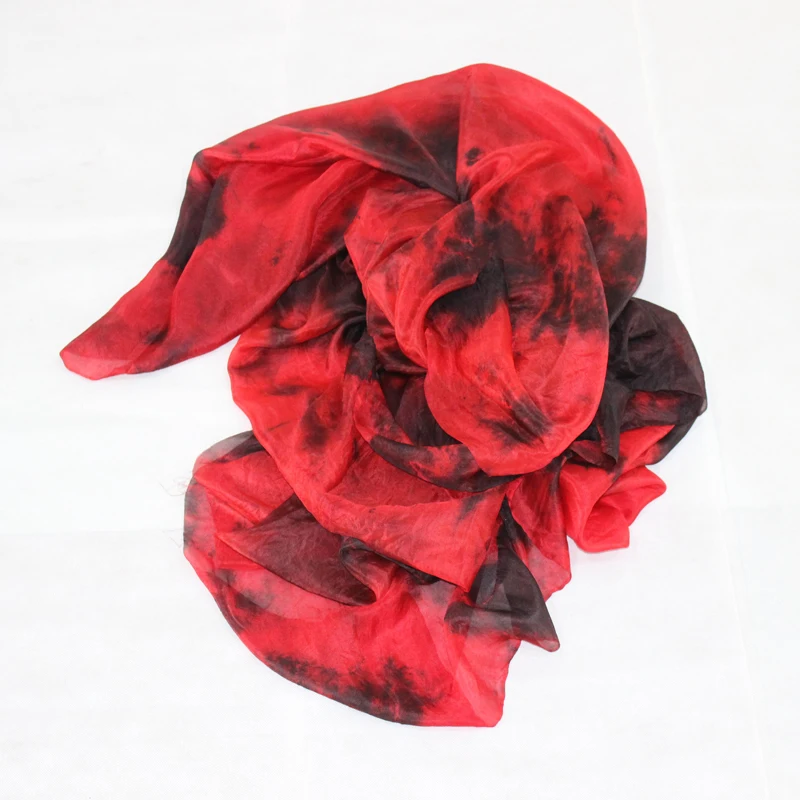 Voile de danse du ventre en soie véritable noir/rouge, joli foulard pour femmes, châles en soie teintés