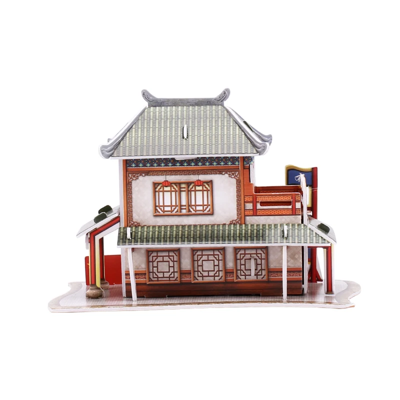 Cardboard 3D Puzzle Toy Chinese Style Cloth House Buildings Assembly Chinatown Model Kits Educational Toy For Children Christmas