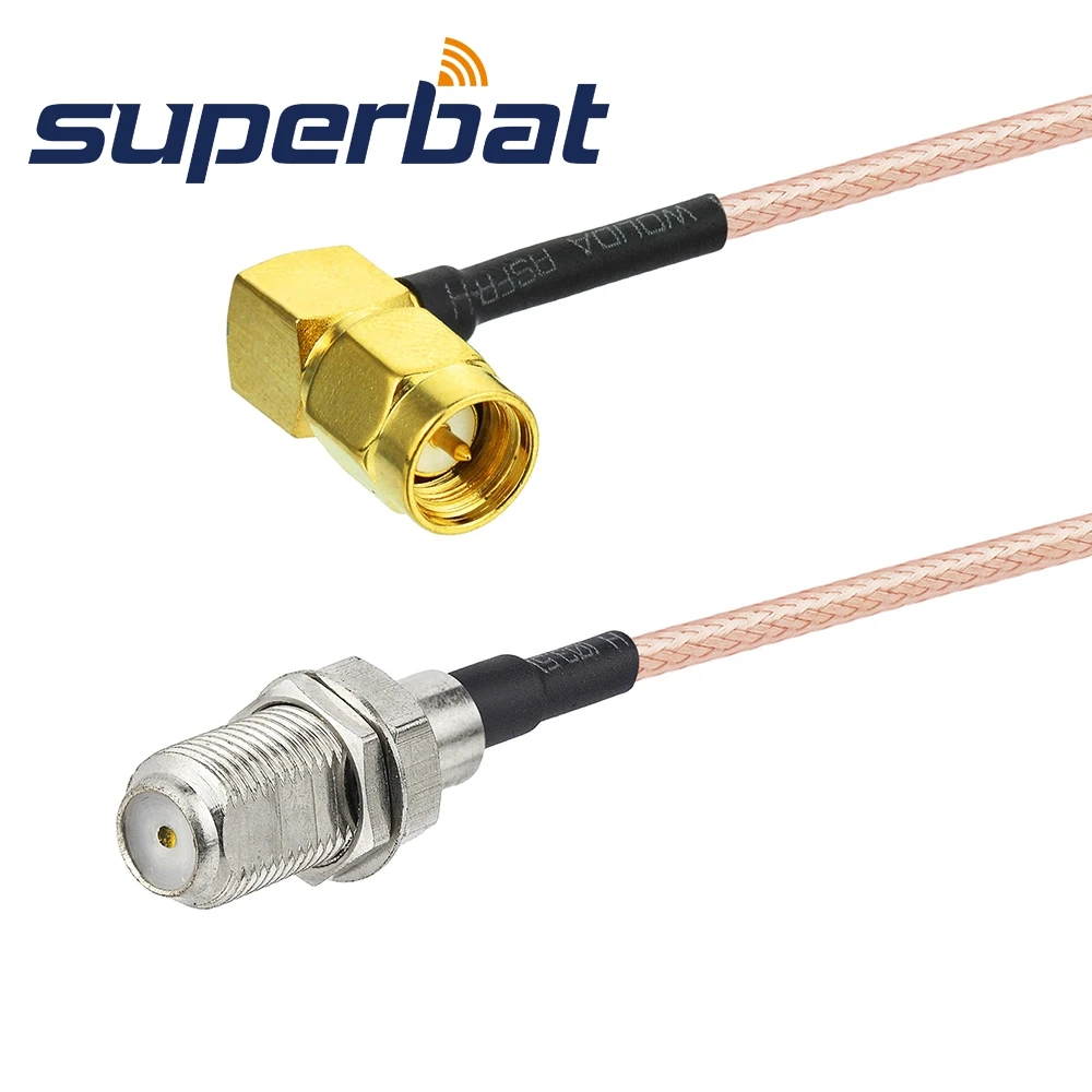 Superbat F Female Bulkhead Straight to SMA Male Right Angle Pigtail Cable RG316 30cm RF Coaxial Jumper Cable Connector