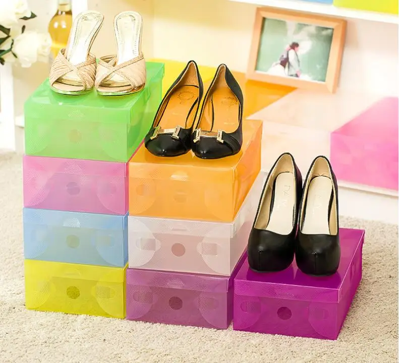 wholesale 100pcs/lot Women's Plastic Clear Shoes Box Storage Organizer 28cm*18cm*10cm