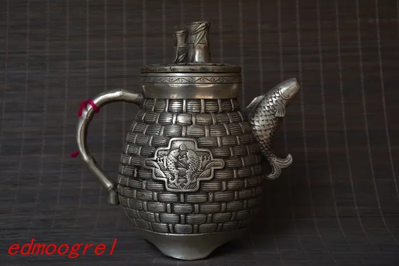 

Antique Old MingDynasty silver carving teapot,Fishing rod,hand crafts,best collection&adornment,free shipping