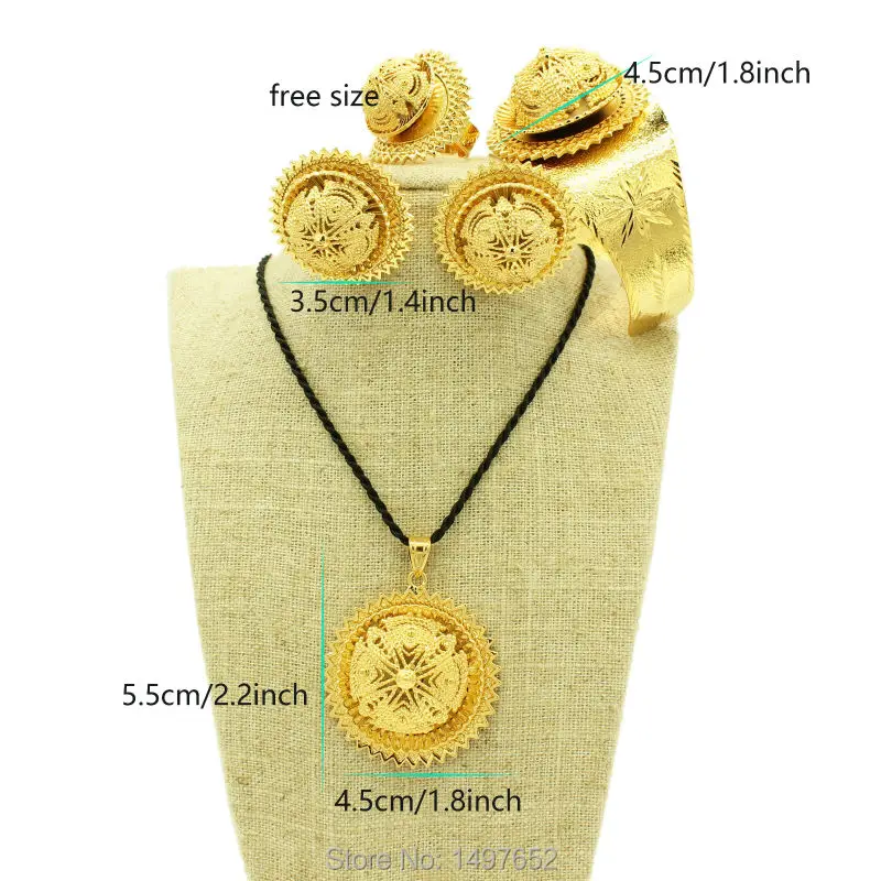 New Arrival Ethiopian jewelry sets 24k Gold Color Pendant/Necklace/Earrings/Ring/Bangle African/Ethiopian Women Bridal Wedding