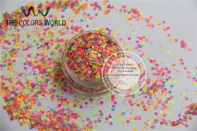 BRN215-35 Mix Neon Color Solvent Resistant Glitter Dot and bar strip shape Glitter for Nail PolishAcrylic,DIY supplies1pack=50g