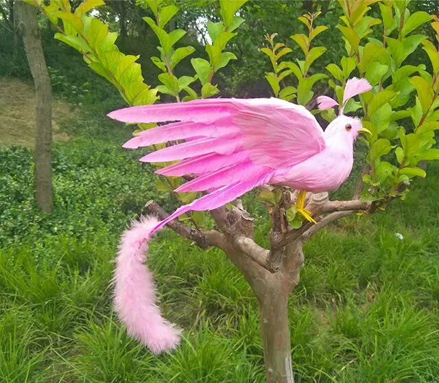 

real life toy bird pink feathers Phoenix bird about 45x30cm spreading wings bird garden decoration prop toy gift h1889