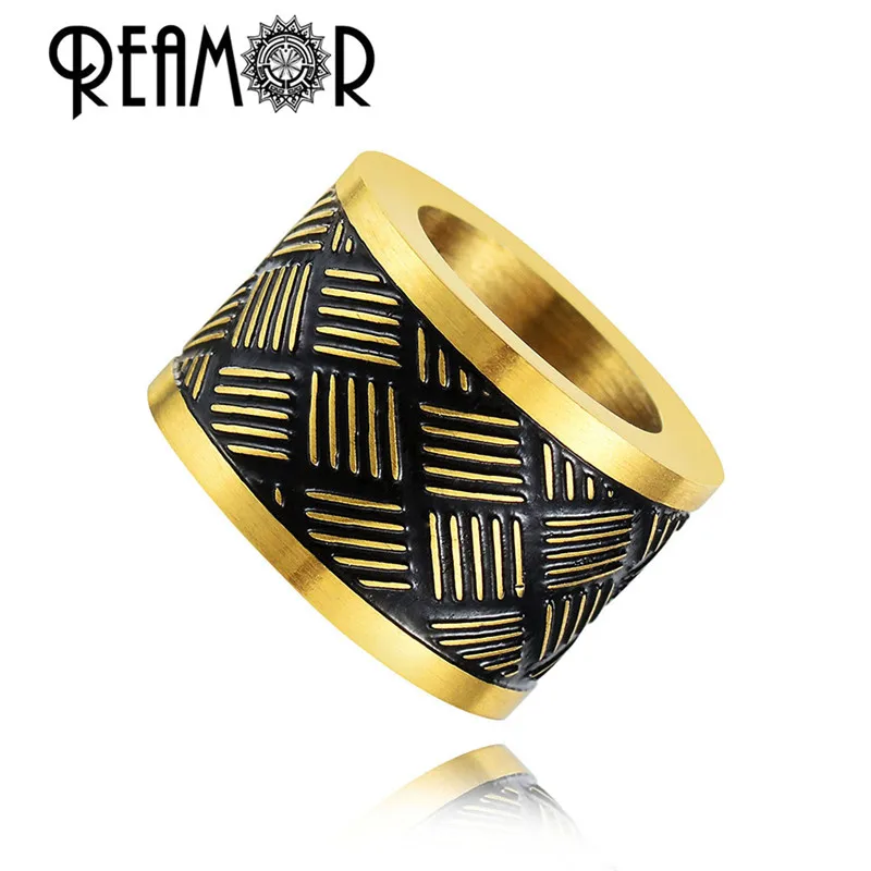 REAMOR 5pcs Black Gold Color Charms Beads Big Hole Stainless Steel Beads For Jewelry Making Men Necklaces & Bracelet DIY Beads