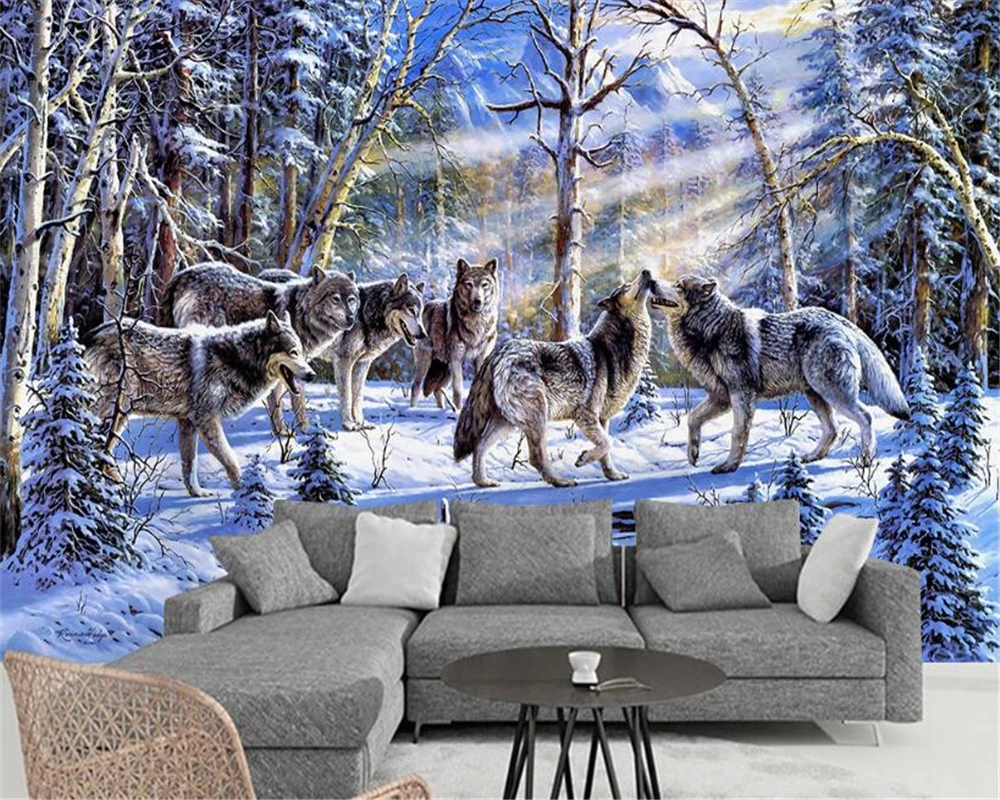 beibehang 2022 new fashion personality seductive personality wall paper snowy wolf painting background papel de parede wallpaper