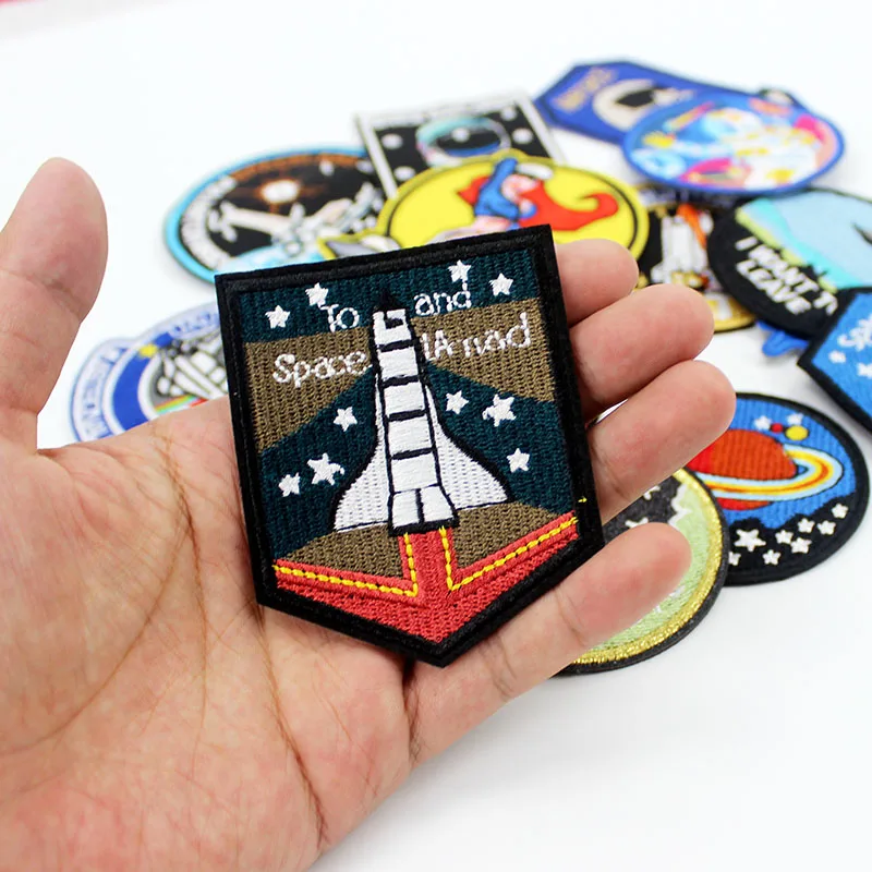 Spaceship Astronaut Rocket Iron Patches Badges Embroidery Fashion Cool Space Applique for Kids Clothes Decoration